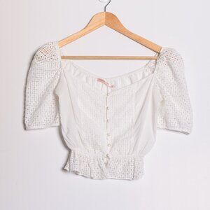 Fiu Fiu Womens Button Up Crop Top Blouse White